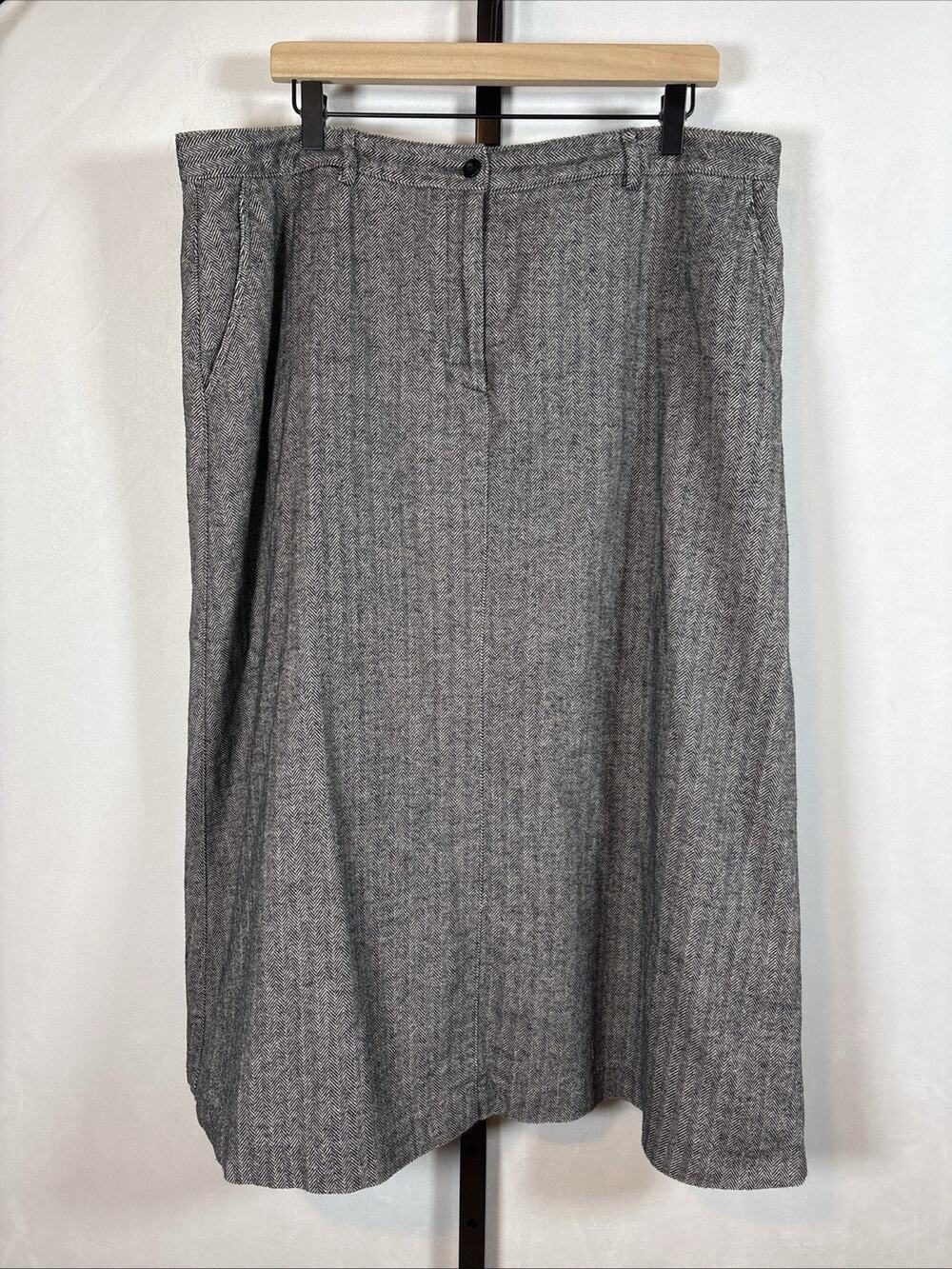 VTG LL Bean Cotton Flannel Midi Skirt Women's 18 Black White Pockets Academia